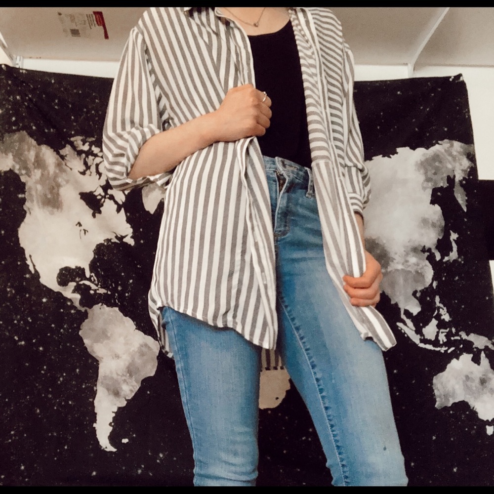 Black and White Striped Tunic - Medium